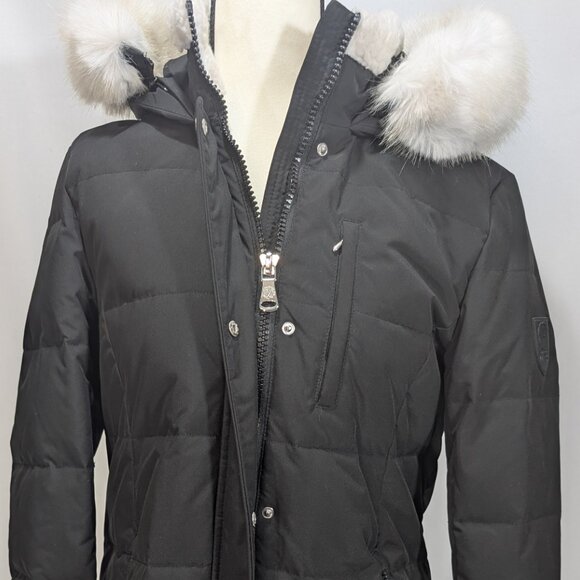 Vince Camuto Black Long Down Puffer Coat Faux Fur Hood Womens M NWT - Picture 2 of 14